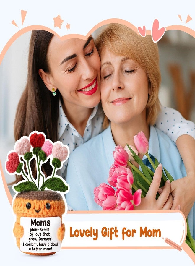 MAMAGIFTREE هدايا عيد ميلاد مميزة لأمكِ الحبيبة - وعاء زهور على شكل قلب مصنوع بالكروشيه مع بطاقة رسالة، ديكور عيد الميلاد للأمهات من الابنة أو الابن، أفكار لعيد الأم للأم وزوجة الأب. - Image 2